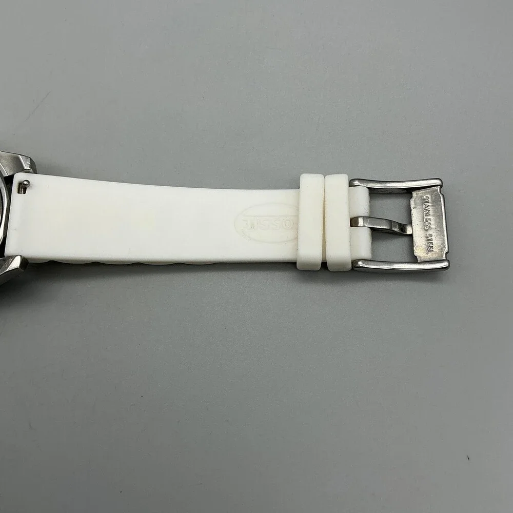 Fossil Womens Watch 38mm White Dial Silicone Crystal Bezel Multi Dial ES3244